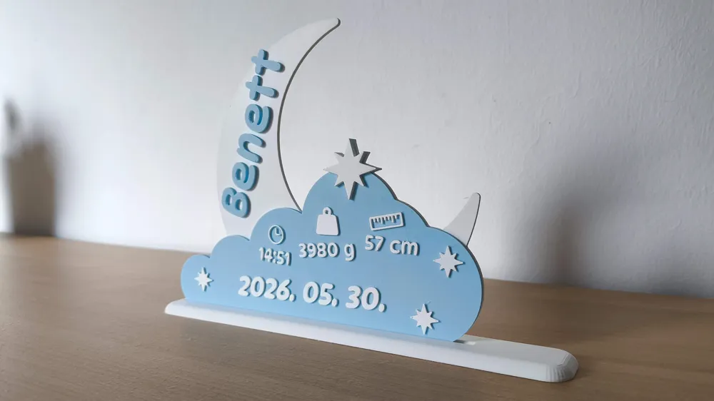 Placa de bienvenida bebe luna y nube impresa en 3D Tacna Peru