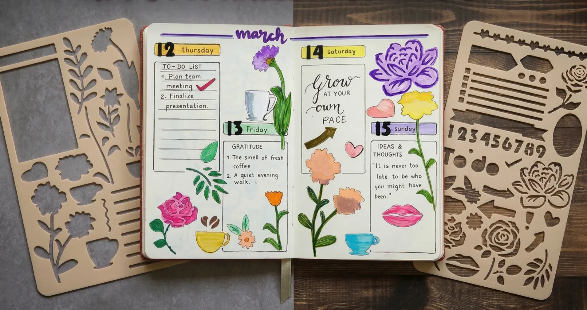 Set de plantillas journaling floral impresas en 3D Tacna Peru
